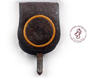 Customizable Family Crest Design Leather Belt Bag / Pouch Medieval with deer, LARP, SCA, Costume, Ren Faire