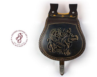 Custom full grain griffin pouch leather purse for LARP, action roleplaying, cosplay Festival Pocket belt, Festival Belt, Hip Pouch