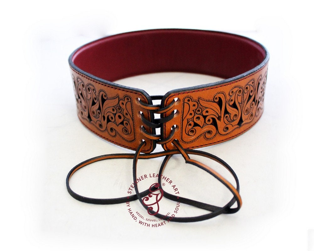 Artisan Waist Belt, Women Leather Belt, Hand Tooled Leather  display picture 1