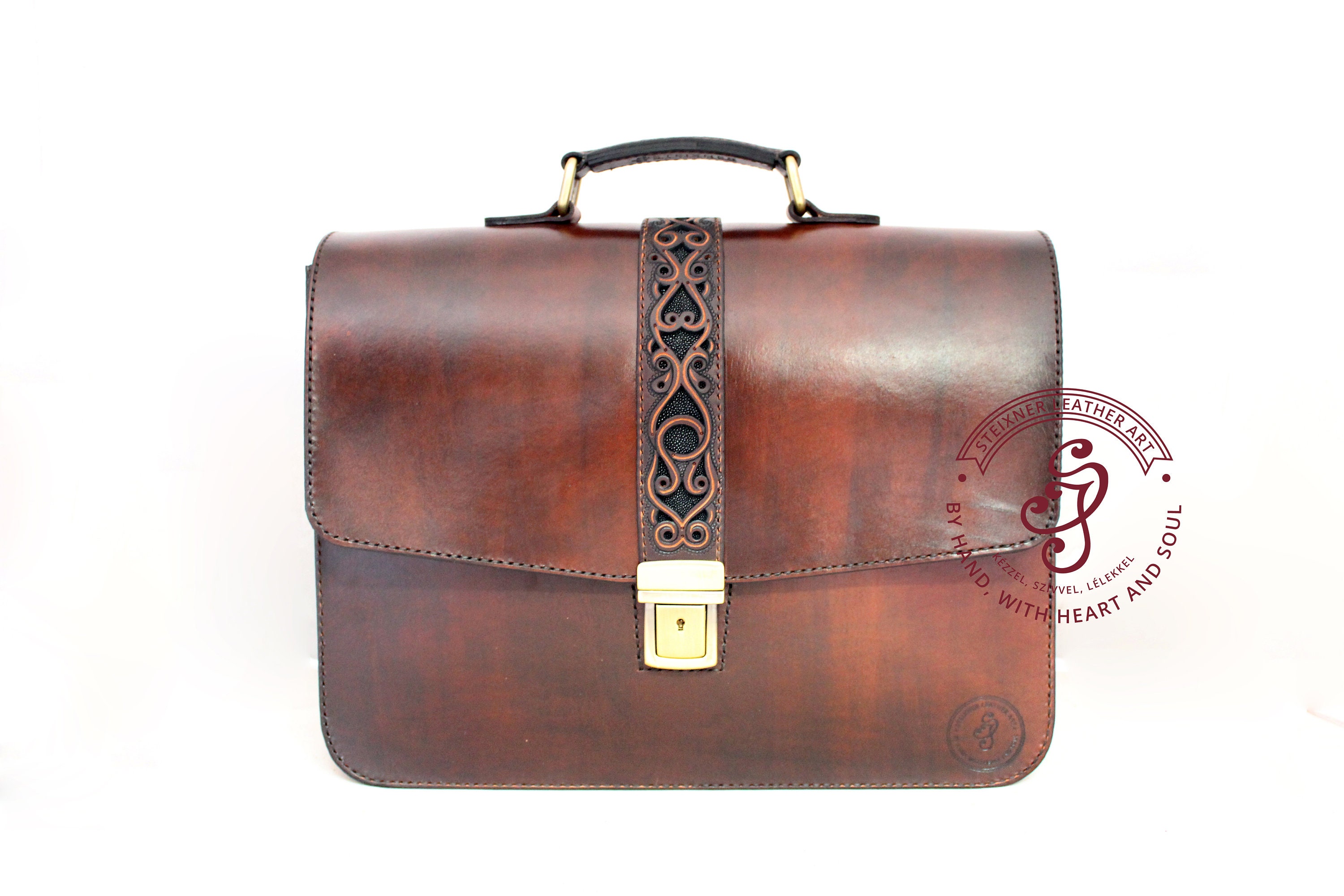 Hand Tooled Leather Laptop Messenger Bag, Personalized Leather