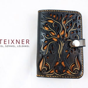 Cartera de mujer de cuero hecha a mano, cartera de árbol de la vida hecha a mano, cartera de mujer tallada en cuero repujado, cartera de mujer, cartera de cuero celta