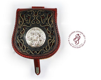 Hand tooled Sporran Leather Pouch, Hand carved Viking leather belt pouch hip pouch bushcraft pouch larp pouch cosplay pouch, Medieval Pouch,