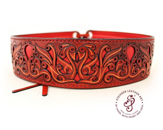 Hand-Painted Floral Statement Waist Belt in Red and Teal Delicate Floral Leather Belt main image 4