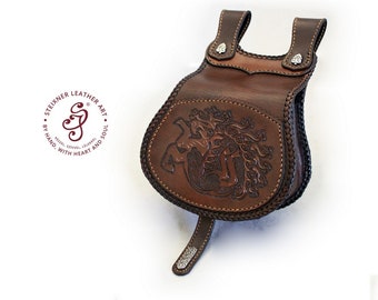 Engraved Leather belt Bag, Handmade Engraved Leather Belt-bag, Leather Fanny Bag, Leather Belt Pouch, Personalized Leather Bag