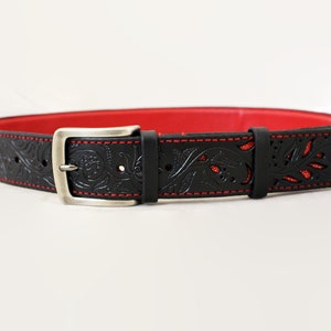 Floral Carved Belt, Hand Tooled Leather Belt, Viking Belt, 3rd Anniversary Gift, Full Grain Leather Belt, Gift For Him, Steixnerleatherart