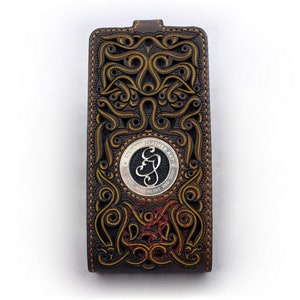 Leather Mobile Case, Fathers Day Gift From Wife, Hand Carved, Personalised Mobile Cover