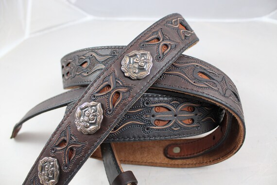 Cintura In Pelle Marrone Fatta A Mano Per Uomo, Stile Western, Esclusiva Cintura Charro, Cinto Vaquero Fino, Cintura In Pelle Intagliata Da Cowboy Rodeo - Italia - Foto 6