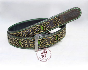 Green Leather Belt, Hand Tooled Leather Belt, Personalized Belt, Viking Belt, Genuine Leather Belt, Groomsmen Gift, Festival Accessories