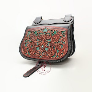 Sac en cuir de galuchat exotique, sac en cuir découpé à la main pour femme, sac à main hippie vintage unique, sacoche bohème western, sac en cuir repoussé