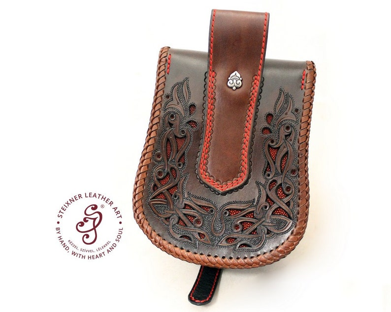 Medieval Leather Bag Engraved Leather Belt Pouch Personalized Leather Belt Pack Leather Armor with Leather Hip Bag Bum Bag Coin Purse image 5