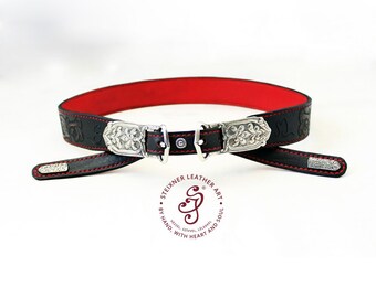 Ceinture en cuir gravée personnalisée avec nom outillé - Cadeau de la fête des Pères Ceinture outillée occidentale pour hommes - Ceintures en cuir personnalisées avec motif floral