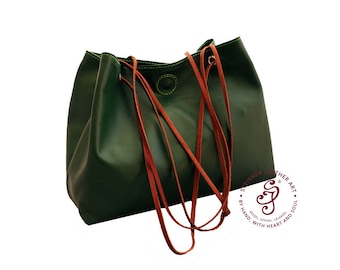 Leder Tragetasche Frauen, Slouchy Hobo Tasche, Glatte Vollnarbenleder Tragetasche, Grüne Schultertasche für Frauen, Übergroßes Taschengeschenk für sie