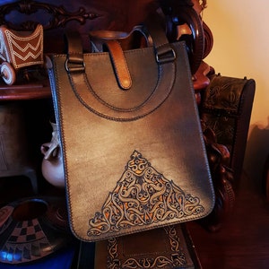Bloementas Leren damesschoudertas, leren tas in vintage stijl, schoudertas, leren schoudertas, handgemaakte leren tas