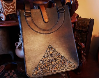 Floral Bag Women's leather shoulder bag, leather bag in vintage style, shoulder bag, leather shoulder bag, Handcrafted Tooled leather bag