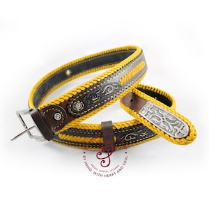Handmade Leather Belt - Dragon (1.5&quot;) - Handcrafted Solid Full Grain Italian Leather Belt Hand Tooled Carving Belt, Engraved and Stitched