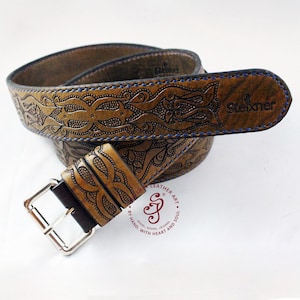 Brown Leather Belt, Hand Tooled Leather Belt, Celtic Belt, Men Accessories, Full Grain Leather, Artisan Belt, Groomsmen Gift , Steixner