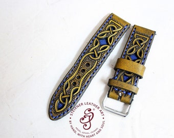 Tooled leather apple watch band with STINGRAY leather, Custom size Apple Watch for ANY TYPE, Custom Tooled Leather Monogrammed iwatch strap