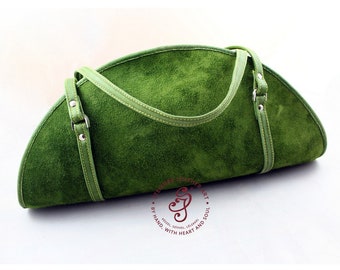 Circle bag in Green, Crossbody Bag Hand Stitched Bag, Half moon crossbody leather bag, Saddle bag for wife, Half Round Bag, Half Circle Bag