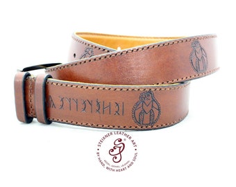 Ceinture personnalisée à outils à main de 4 cm de large, ceinture en cuir sculptée à la main pour hommes, ceinture unique avec sculpture de lettres runiques