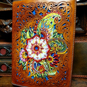 Leather Journal Cover, Hand Carved Leather Cover, Personalized Gift, Floral Carved Cover, A5 Notebook Cover, Custom Leather Planner Cover