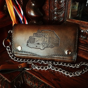 Cartera larga CUSTOM Truckers con cadena, semi cartera marrón, cartera de camioneros Bifold