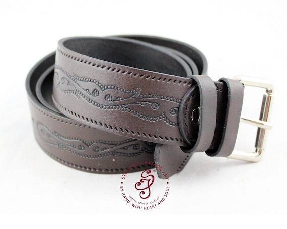 Full Grain Leather Belt, Ornamented Belt, Hand Tooled  display picture 1