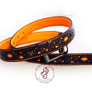 Custom Leather Belt, Tooled leather belt, Hand tooled floral pattern, Handmade Personalized Gift, Women&#39;s leather belt, Leather belt
