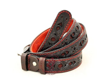 Hand Tooled Leather Belt, Full Grain Leather Belt, Men Accessories, Groomsmen Gift,Hand Stitched Belt,Artisan Accessories,Steixnerleatherart