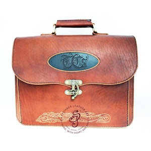 Full Grain Leather Messenger Bag Men with Initials, Brown Leather Laptop Bag, Leather Crossbody Bag, Men Messenger Bag, Leather Office Bag