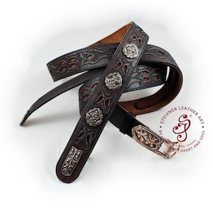 Handmade Brown Leather Belt for men, Western style, Exclusive Charro Belt, Cinto Vaquero Fino, Cowboy Rodeo Carved Leather Belt