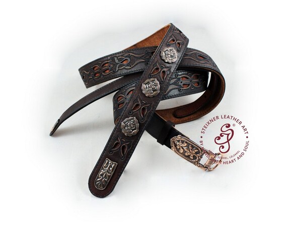 Cintura In Pelle Marrone Fatta A Mano Per Uomo, Stile Western, Esclusiva Cintura Charro, Cinto Vaquero Fino, Cintura In Pelle Intagliata Da Cowboy Rodeo - Italia - Foto 4