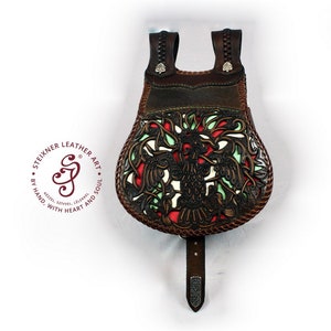 Colorful full grain leather belt bag, Personalized Psychedelic bag with bird, Psychedelic Art Belt Bag Fanny Pack Boho Hippie Unique Gifts