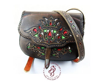 Tree of Life Luxury Handmade Women's Colored Leather Shoulder Bag/ Crossbody Clutch bag for Women,