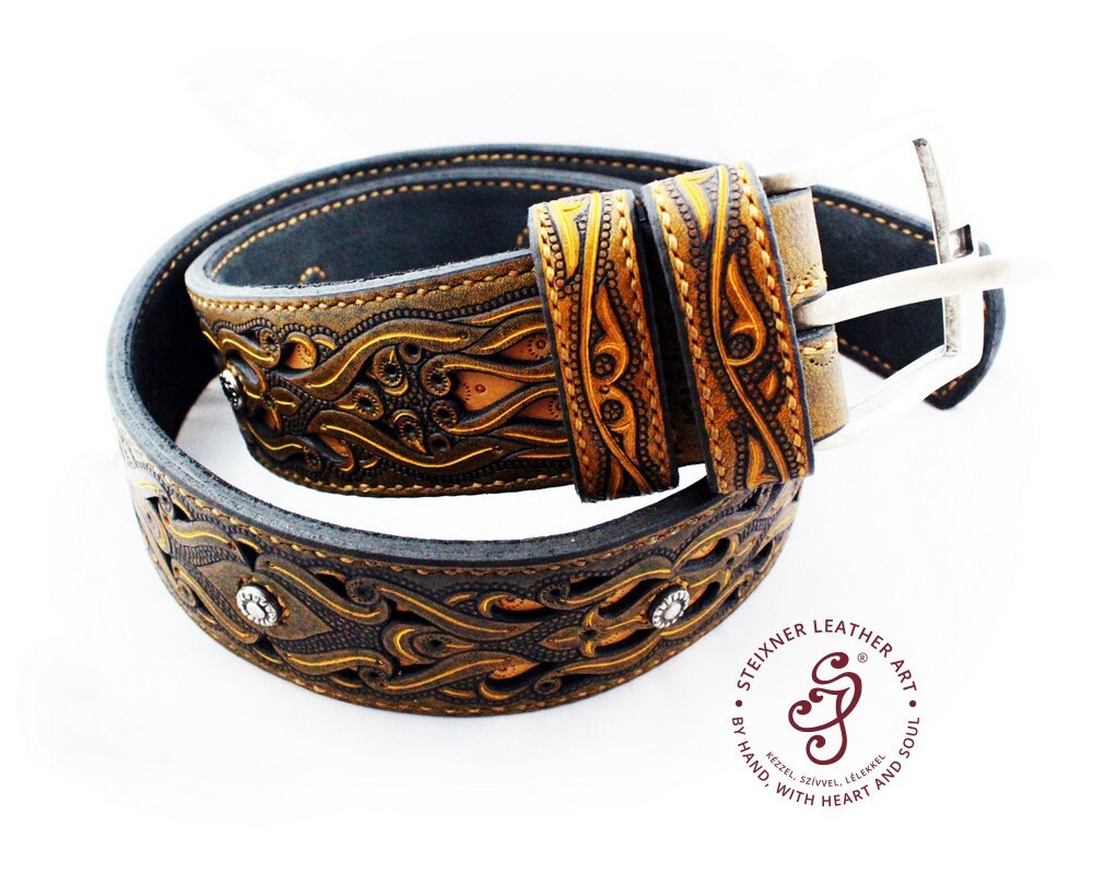 Handmade Leather Belt for Gift/ Engraved UNIQUE Leather Belt  display picture 1