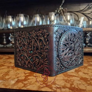 Leather Tree of Life Wallet, Norse Mythology Engraved Wallet, Tooled Leather 3rd Anniversary Gift, Celebration of Life Nature Lover Gift image 3