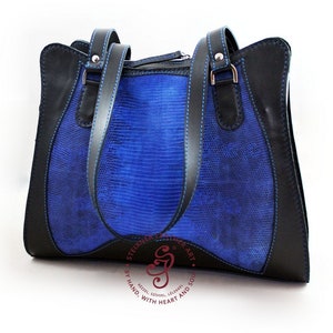Blue Hand Tooled Leather Shoulder Bag, Unique Birthday gift for wife, Handmade Women&#39;s Leather Handbag From Snake Leather, Dumpling Bag