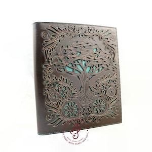 Tree Of Life Leather Journal Mandala Art, Carpeta de anillas, Diario de cuero grande personalizado, Libro de hechizos, Cuaderno vikingo A5, regalo de aniversario
