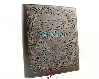 Tree Of Life Leather Journal Mandala Art, Ring binder, Personalized Large Leather Journal, Spell Book, Viking Notebook A5, anniversary gift