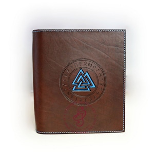 Refillable leather journal cover A/5, Valknut leather binder, Leather Binder 4-Ring,Leather Four Binder, Engraved Portfolio,Fathers Day gift