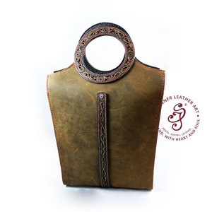 Brown Leather Tote Bag for Her, Everyday Women&#39;s Genuine Leather Clutch, Handmade Leather Shoulder Bag, Saddle Handbag For Gift