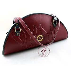 Red Leather clutch bag, Half Circle Fashionable Clutch, Genuine leather saddle bag, Leather Shoulder Bag, Dumpling Bag