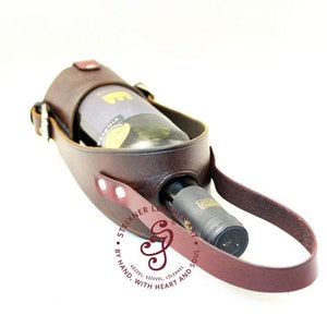 Personalized Leather Wine Caddy, Hand Crafted Wine Holder, Monogrammed Wine Sleeve, Wine Accessories