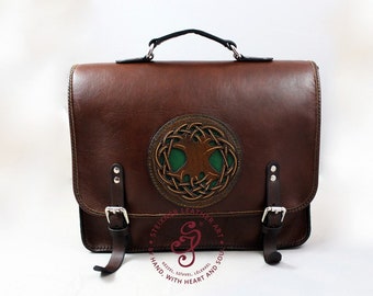 Tree of Life Brown Leather Messenger /Briefcase for Him/Mens Shoulder Bag/Boho Leather Laptop Bag For Him/Messenger Satchel, Leather Satchel