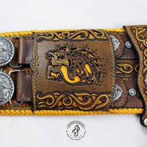 Leather Wide Belt, Medieval Leather Belt, LARP Accessories, Viking Belt, Hand Tooled Leather Belt, Celtic Outfit, Nordic Belt, SCA Costume image 5