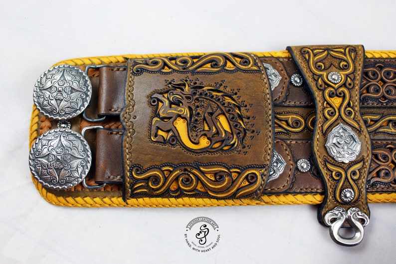 Leather Wide Belt, Medieval Leather Belt, LARP Accessories, Viking Belt, Hand Tooled Leather Belt, Celtic Outfit, Nordic Belt, SCA Costume image 5