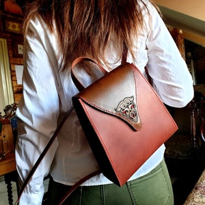 Tooled Leather Convertible Backpack, Mini Backpack, Small Genuine Leatner Woman Backpack, Urban Backpack, Leather Anniversary Gift for Wife
