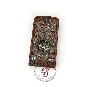 Hand tooled Leather phone case, Personalized Mobile phone case, Samsung  Iphone phone case with card slot, engraved cover