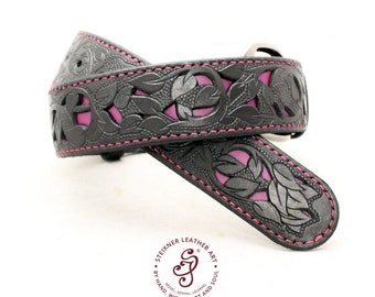 Ceinture rose en cuir sculpté à la main personnalisée, ceinture en cuir Custom Womens, ceinture arbre de vie avec boucle de ceinture argentée, cadeau unique pour elle