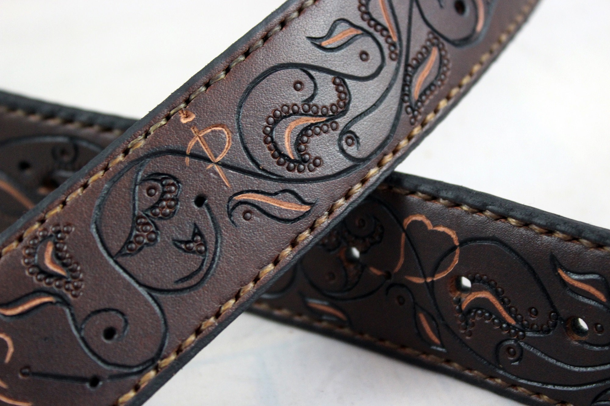 Hand-tooled Leather Belt Hand-carved Genuine Floral Belt - Etsy
