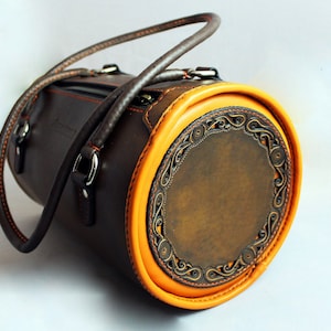 Womens leather barrel bag, Artisan Cylinder leather bag,Unique womens small shoulder purse,Womens leather crossbody bag, Structured tube bag
